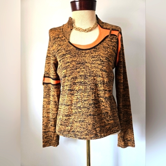 jamie sadock Tops - JAIMIE SADOCK Silk/ Cotton Mock Neck Brown/Black/Peach Top. Size Small
